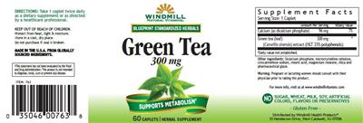 Photo of the Windmill Green Tea 300 mg label