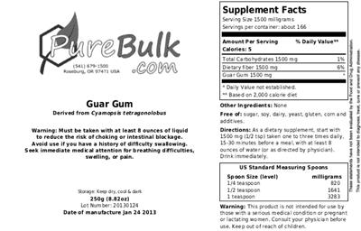 Photo of the PureBulk.com Guar Gum label