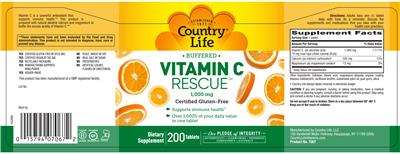 Photo of the Country Life Buffered Vitamin C Rescue 1,000 mg label