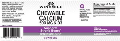 Photo of the Windmill Chewable Calcium 500 mg & D3 label