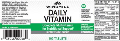 Photo of the Windmill Daily Vitamin label