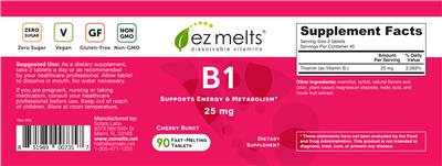 Photo of the EZ Melts B1 25 mg Cherry Burst label
