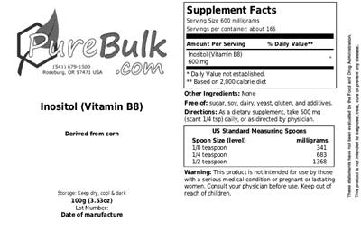 Photo of the PureBulk.com Inositol (Vitamin B8) label