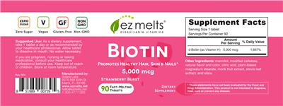 Photo of the EZ Melts Biotin 5,000 mcg Strawberry Burst label