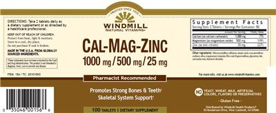 Photo of the Windmill Natural Vitamins Cal-Mag-Zinc label