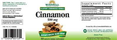 Photo of the Windmill Natural Vitamins Cinnamon 500 mg label