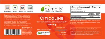 Photo of the EZ Melts Citicoline 250 mg Strawberry Blast label