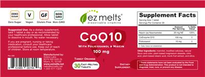 Photo of the EZ Melts CoQ10 100 mg Tangy Orange label