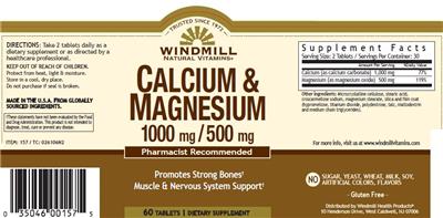 Photo of the Windmill Natural Vitamins Calcium & Magnesium label