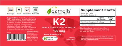 Photo of the EZ Melts K2 100 mcg Apple Berry Fusion label