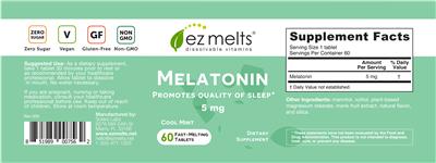 Photo of the EZ Melts Melatonin 5 mg Cool Mint label