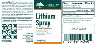 Photo of the Genestra Brands Lithium Spray Lemonade Flavor label