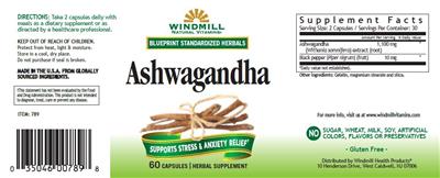 Photo of the Windmill Natural Vitamins Ashwagandha label