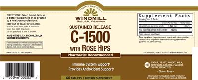 Photo of the Windmill Natural Vitamins Sustained Release C-1500 with Rose Hips label
