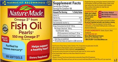 Photo of the Nature Made Fish Oil Pearls label