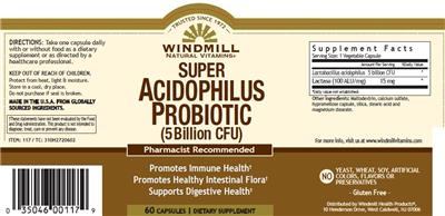 Photo of the Windmill Natural Vitamins Super Acidophilus Probiotic (5 Billion CFU) label