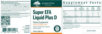 Photo of the Genestra Brands Super EFA Liquid Plus D Natural Orange Flavor label