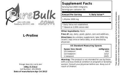 Photo of the PureBulk.com L-Proline label
