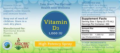 Photo of the Aerobic Life Vitamin D3 1000 IU label
