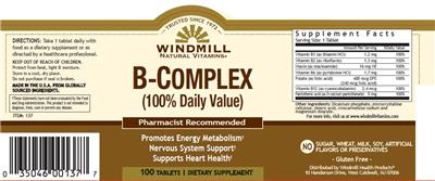 Photo of the Windmill Natural Vitamins B-Complex label