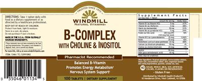 Photo of the Windmill Natural Vitamins B-Complex with Choline & Inositol label