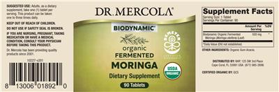 Photo of the Dr. Mercola Biodynamic Organic Fermented Moringa label