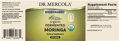 Photo of the Dr. Mercola Biodynamic Organic Fermented Moringa label