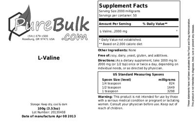 Photo of the PureBulk.com L-Valine label