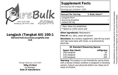 Photo of the PureBulk.com Longjack (Tongkat Ali) 100:1 label