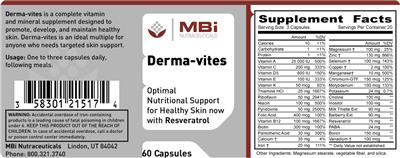 Photo of the MBi Nutraceuticals Derma-Vites label
