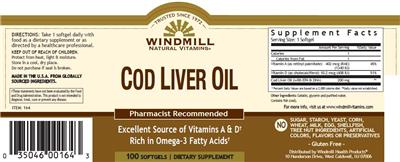 Photo of the Windmill Natural Vitamins Cod Liver Oil label