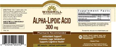 Photo of the Windmill Natural Vitamins Alpha-Lipoic Acid 300 mg label