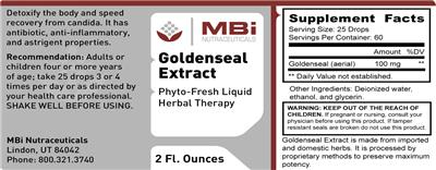 Photo of the MBi Nutraceuticals Goldenseal Extract label
