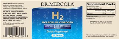 Photo of the Dr. Mercola H2 Molecular Hydrogen label