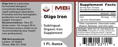 Photo of the MBi Nutraceuticals Oligo Iron label