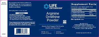 Photo of the Life Extension Arginine Ornithine Powder label