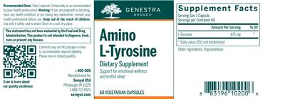 Photo of the Genestra Brands Amino L-Tyrosine label