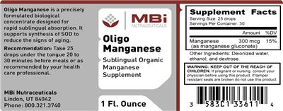 Photo of the MBi Nutraceuticals Oligo Manganese label