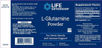 Photo of the Life Extension L-Glutamine Powder label