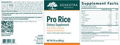 Photo of the Genestra Brands Pro Rice Natural Vanilla Flavor label