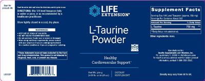 Photo of the Life Extension L-Taurine Powder label