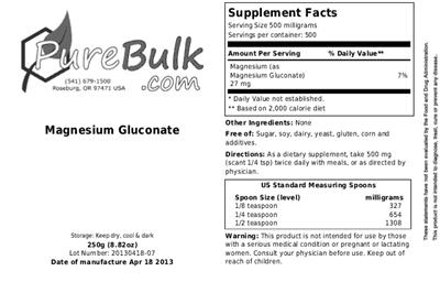 Photo of the PureBulk.com Magnesium Gluconate label