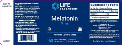 Photo of the Life Extension Melatonin 3 mg label