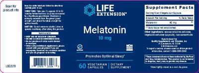 Photo of the Life Extension Melatonin 10 mg label
