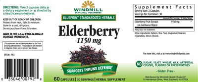 Photo of the Windmill Natural Vitamins Elderberry 1150 mg label