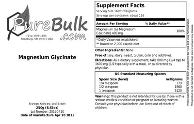 Photo of the PureBulk.com Magnesium Glycinate label