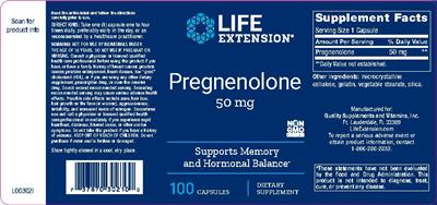 Photo of the Life Extension Pregnenolone 50 mg label