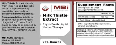 Photo of the MBi Nutraceuticals Milk Thistle Extract label