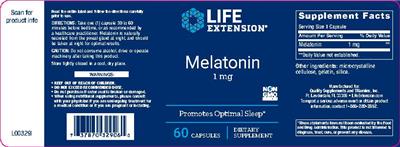 Photo of the Life Extension Melatonin 1 mg label