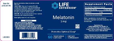 Photo of the Life Extension Melatonin 3 mg label